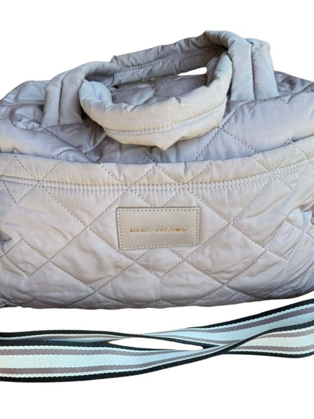 Marc Jacobs Quilted Nylon Tote Bag Puffy Crossbody Travel Diaper Bag Taupe